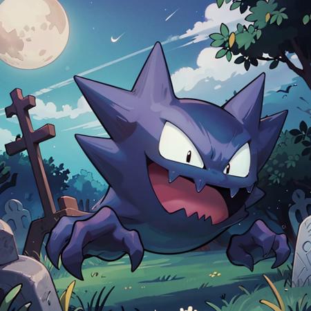 ((masterpiece,best quality)), 
<lora:Haunter_Pokemon_Anime:0.9>, Haunter_Pokemon, floating,  no humans, pokemon \(creature\),
solo, smiling, looking at viewer,
graveyard, crescent moon,
cinematic composition,