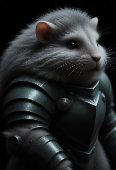 animal, armored hamster, intricate scales, Pamcocomat armor plating, glowing gemstone embedded in bracer, slit pupils, futuristic design, green energy accents, reinforced metallic structure, detailed textures, high-tech aesthetic, cinematic lighting, dynamic pose, fantasy cybernetic fusion