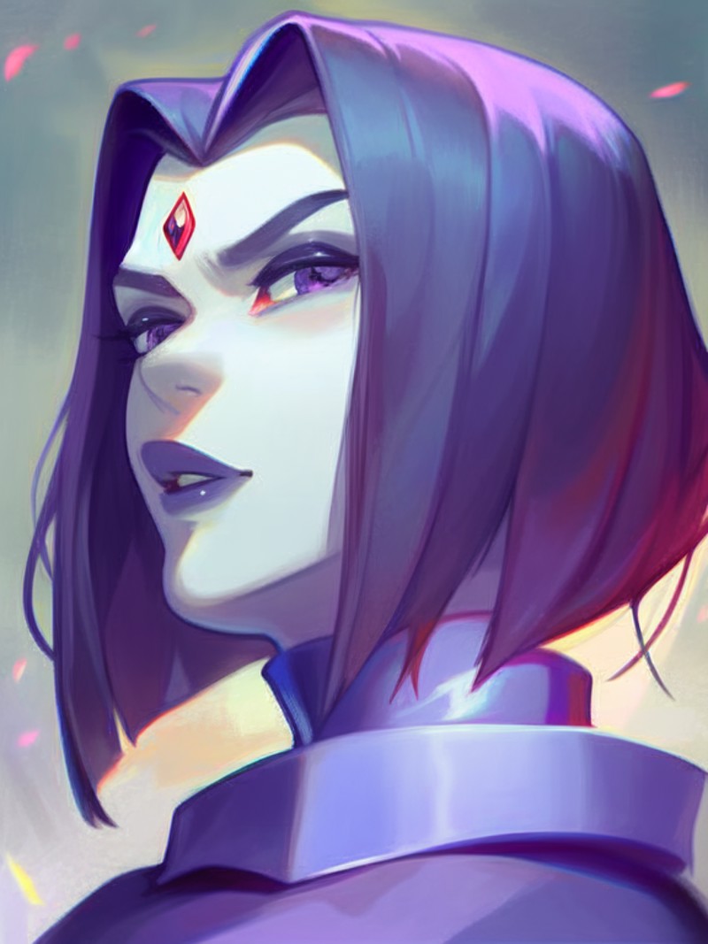 score_9, rating_safe, raven from teen titans, portrait