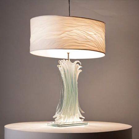 Ceramic as the main frame of the lamp, transparent acrylic plate is also a part of the lamp, ceramic and acrylic plate are connected together, acrylic plate shape like waves hovering on the lamp, the whole lamp looks like the ceramic above carrying acrylic, the lamp looks very bulky and very thick