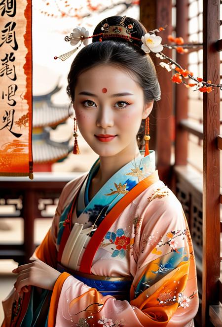 dunhuang,(look at the viewer:2),1girl,dunhuang,chinese clothes,updo,dress,hanfu,Bracelets,necklaces,smile,freckles,blush,innocentl,Porta 160 color,shot on ARRI ALEXA 65,bokeh,sharp focus on subject,shot by Don McCullin,Enrich the composition with soft,diffused natural light that accentuates the textures and colors,creating a timeless and culturally rich image,<lora:add-detail-xl:1>,<lora:lora:0.7>,. chinese ink,<lora:colorful-inkpainting:0.7>,colorful inkpainting,