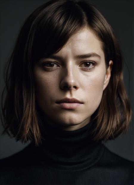 A stunning intricate full color portrait of (sks woman:1), wearing a black turtleneck, epic character composition, by ilya kuvshinov, alessio albi, nina masic, sharp focus, natural lighting, subsurface scattering, f2, 35mm, film grain, <lora:locon_jessiebuckley_v1_from_v1_64_32:1>