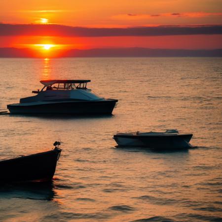 (bitboats:1) an image of a sunset with a boat in the water <lora:BitBoats_LoraBooth:1>