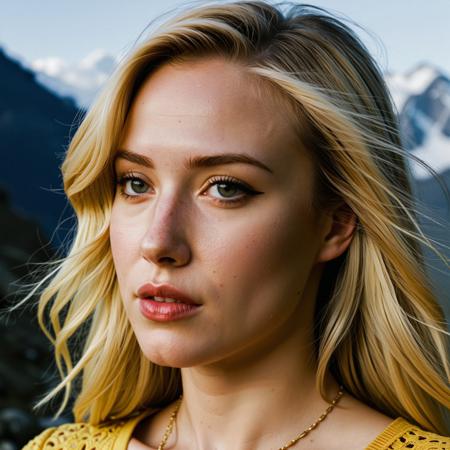 close up analogue photo of a beautiful 25 years old blond woman, clear focus, high resolution image, RAW full body analogue photo of a beautiful 25 years old woman, clear focus, high resolution image,  ,perfect face, sexy pose, wearing chic yellow lace top with high-waisted denim and ankle boots, perfect eyes, detailed eyes, detailed iris, realistic skins absolute perfect tits, soft tits, natural tits,,low light, soft natural light, Rembrandt style light, Hasselblad DLSR camera, 200mm Zeiss lens, f/2.8, ,Sexy pose, erotic pose, exhibitionism, ,The Mount Everest in Nepal with its towering peak and challenging climbs