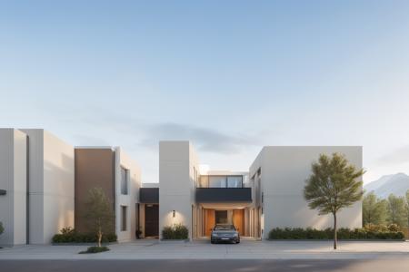 <lora:JJsMInimalistStyleHouse:0.7> ,((MInimalist Style House)), building,masterpiece , best quality, RAW photo, subject, 8k uhd, dslr, soft lighting, high quality, film grain, Fujifilm XT3, outdoors, sky, day, cloud, tree, blue sky, ground vehicle, building, scenery, road, lamppost, real world location,, door,entrance, beam,column, window, traffic light, lots of trees, sunlight, public blocks,daytime, mountains, public squares,  lively city streets, enough detail, high resolution, 8k, HD, super realistic, Photorealistic, highly detailed,