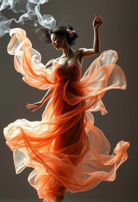smoke sculpture portrait of a woman, in the style of flowing fabrics, delicate ink washes, dance, juliana nan, clear and crisp, mandy disher, movement and spontaneity captured