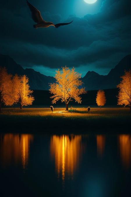 ((Astounding)), ((Captivating)), ((Magnificent)), ((masterpiece)), ((Intricate)), ((Breathtaking)), ((16K)), landscape, Spring, Oasis, Water Source, birds, digital artwork, Digital masterpiece, Digital design, Digital illustration, cinematic lighting, Mood lighting, Cinematic atmosphere, Dramatic lighting, telephoto lens, Compressed perspective, Magnification, Long focal length lens