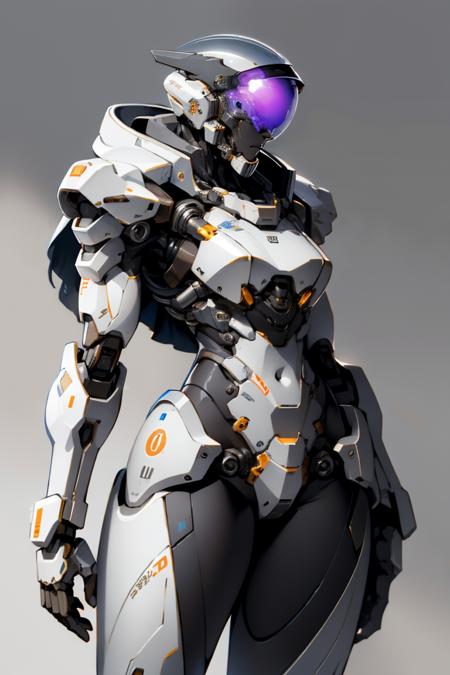 absurdres, 1girl, hardsuit, helmet, full armor, mechanical parts, solo, male focus, gloves, grey background, <lora:nijiarmor:1>