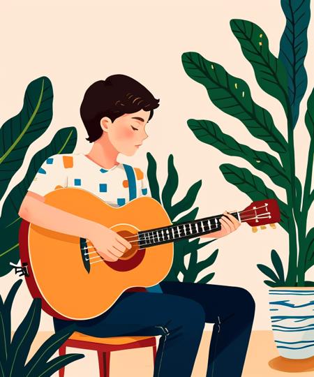 boy,music,guitar,performance,plant,leaves