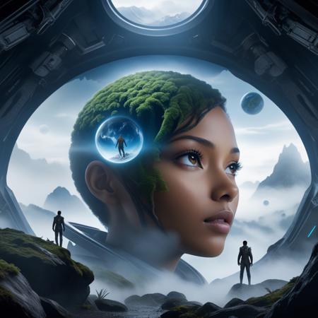 Conceptual art. Double exposure collage. 16K. UHD. high quality, 
photorealism. Diorama. Fog. Dynamic plot of the film "After Earth". science fiction series. Mystic. Stunning full color design, 
sharp focus, 
studio shot, 
intricate details, 
high detail, 
detailed anatomy. Hyperrealism.