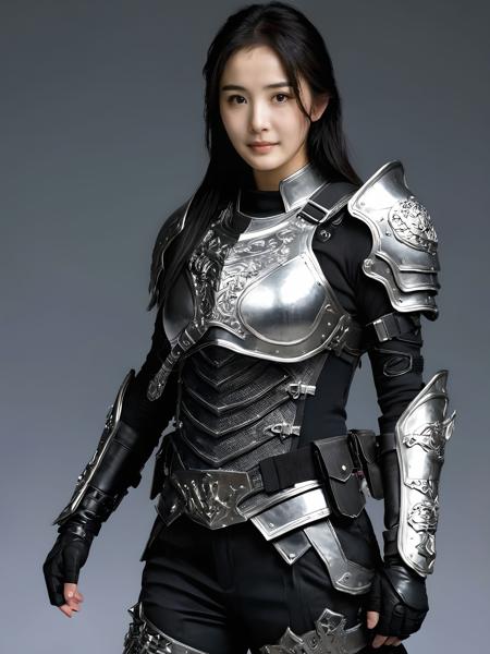 yangmi woman,cool, artstation,photo realistic,beautiful, high-resolution image,Midshots,shartp focus,natural lighting,detailed clothing, in full body armor, fangs
