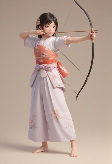 full body, 1girl,  aiming bow,japanese costume