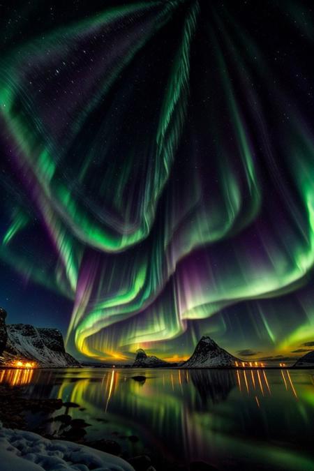 Stunning Aurora Borealis over Lofoten Islands Coastline