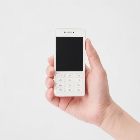 commercial photography, mobile phone, hand holding
 <lora:muji_v1.0_XL:1>, By MUJI