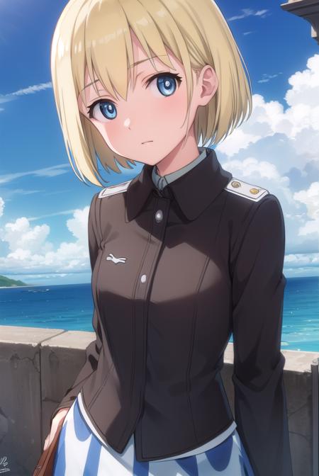 erica hartmann, short hair, blue eyes, blonde hair, bob cut, uniform, military, military uniform,