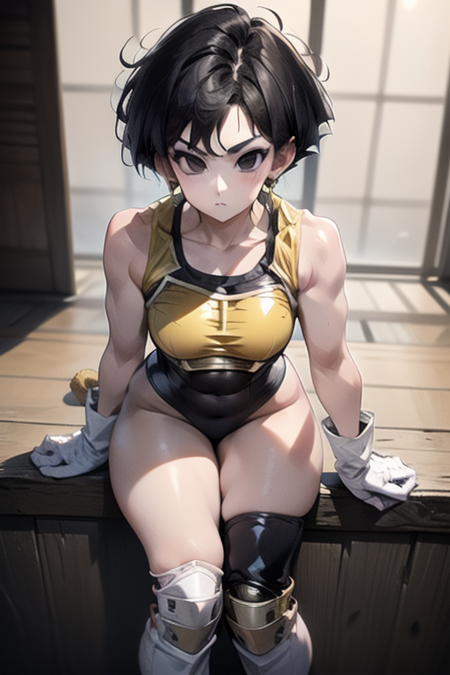 masterpiece, perfectly detailed, detailed face, detailed eyes, beautiful eyes, looking at viewer, Fasha, short hair, black hair, (black eyes:1.4), ,fasha, saiyan armor, pink sleeveless leotard, white gloves, tail, black knee pads with pink straps, yellow knee high socks of different sizes, white boots, monkey tail,Fasha, short hair, black hair, (black eyes:1.4), saiyan armor,no shoulder pads,Fasha, short hair, black hair, (black eyes:1.4), saiyan armor, 1tail, monkey tail,Fasha, short hair, black hair, (black eyes:1.4), saiyan armor, 1tail, monkey tail, ,fasha, saiyan armor, pink leotard, white gloves, tail, black knee pads with pink straps, yellow knee high socks of different sizes, white boots, superior body focuss,, monkey tail