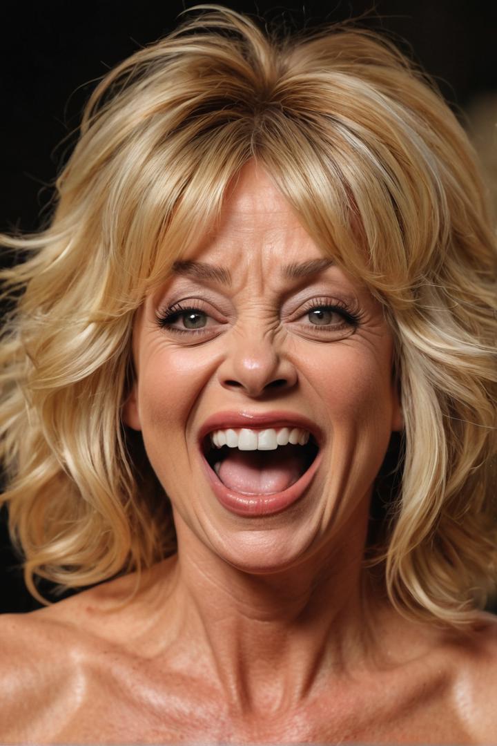 Goldie Hawn in a comedic role, laughing and making funny faces. absurd caricature, (sexy),