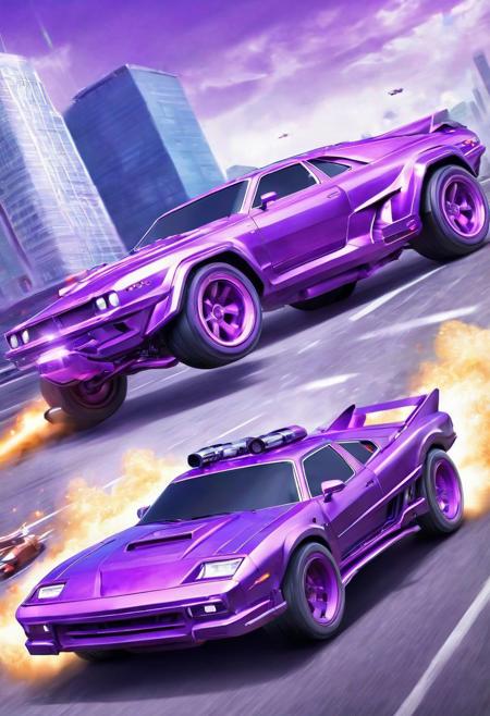 sketch of a vehicle_battle, (masterpiece, best quality:1.1), ultra-detailed, [two vehicles, ((battlecar:1.1) (battlecar:1.1)) fighting], (sports car:1.08), (painted purple:1.05), (vehicle focus), Cars with (lasers) on their roofs , cityscape,  <lora:BattleCars_v2_50_clip2_R-128:1> , radiant, (missile launcher)