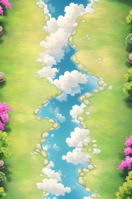 ( masterpiece:1.2), (best quality:1.2),vertical scene, no humans, grass, cloud, sky, day, flower, outdoors, water, blue sky, pink flower, red flower, reflection, scenery, bush, from above<lora:Vertical scene:0.6>