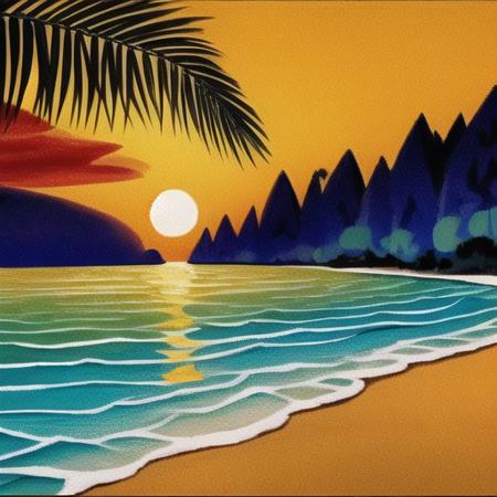 <lora:hannabarbera1:1> hanna barbera, outdoors, beach, tropical island, sunset, nature