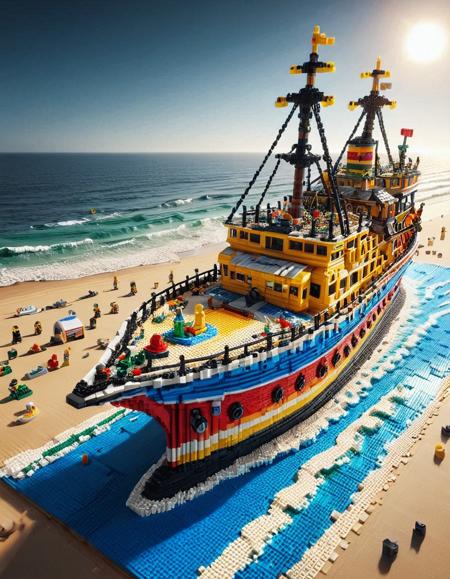sea boat ocean beach made of legos, 64k <lora:Expert_Lego_set:1>