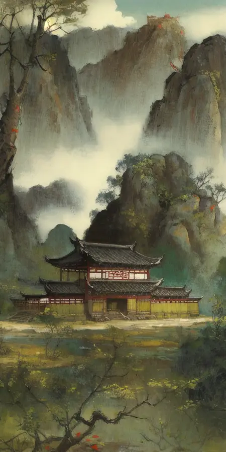 UIA illustration lora|Chinese feng shui ink landscape painting