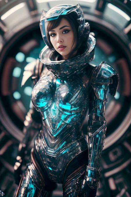 <lora:GlassTech:1>, ((beautiful woman)) wearing a glasstech armor, hyper detailed, intricate design, insanely detailed, fine details, in a space ship