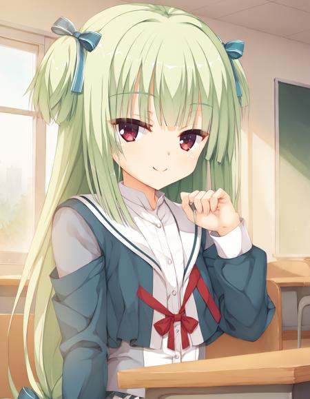 murasame,yuzu-soft,green_hair,very_long_hair,red_eyes,sidelocks,blunt_bangs,blunt_ends,hime_cut,flat_chest, murasame_school_uniform,school_uniform,two_side_up,low-tied_long_hair,hair_bow,blue_bow,white_ribbon,white_sailor_collar,blue_jacket,cropped_jacket,detached_sleeves,red_ribbon,shirt,white_shirt,long_sleeves,skirt,blue_skirt,frilled_skirt,black_socks,ankle_socks,shoes,yellow_footwear,footwear_bow, murasame_katana_clothing,katana_clothing,two_side_up,straight_hair,butterfly_hair_ornament,hair_ribbon,halterneck,criss-cross_halter,bare_shoulders,japanese_clothes,black_kimono,short_kimono,long_sleeves,wide_sleeves,sleeves_past_wrists,detached_sleeves,pom_pom_\(clothes\),sash,red_sash,skirt,miniskirt,sandals,cross-laced_footwear, murasame_casual,casual,ponytail,hair_bow,purple_bow,japanese_clothes,kimono,short_kimono,long_sleeves,wide_sleeves,sleeves_past_wrists,yellow_sash,yellow_bow,white_kimono,pink_kimono,argyle_clothes,argyle_legwear,zettai_ryouiki,thighhighs,white_thighhighs,frilled_thighhighs,lace_trim,shoes,mary_janes,red_footwear, murasame_pajamas,pajamas,straight_hair,japanese_clothes,yukata,kimono,blue_kimono,long_sleeves,wide_sleeves,print_kimono,floral_print,sash,pink_bow,barefoot,