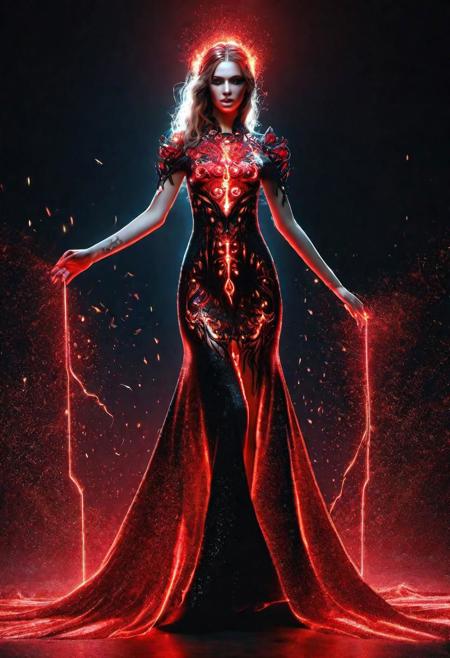 <lora:SDXLRageStyle:1>RageStyle photo, portrait, beautiful, beautiful Nephilim, fulll body portrait, photorealistic, 3D render, , glitter red|black flame dress, back lighting, high quality high quality, rtx, caustic effects