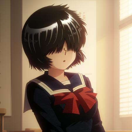 <lora:MikotoUrabe:1>,MikotoUrabe,1girl,hair over eyes,school uniform,looking at viewer