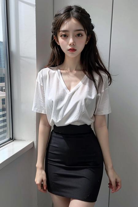 1girl,white t-shirt,office,ss pencil skirt,black pencil skirt,  <lora:ss pencil skirt:0.7>