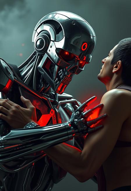 imagine a terminator kind robot trying to beat a human being and human is injured