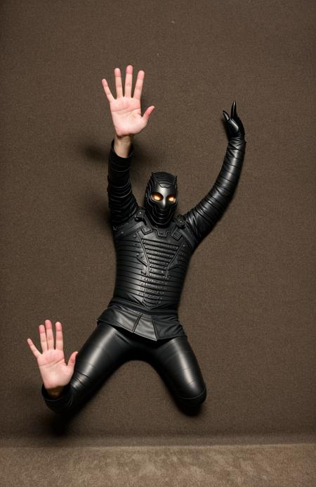 (a photo:1.7) of full-body shot armored warrior, jump, (Nicolas Cage:0.3) (Keanu Reeves:0.2), (raised hand for glory:1.5), in dark forest
