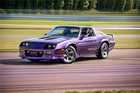 camaroirocz purple metallic paint car driving fast on a race track, people cheering in the background, motion blur, nice bokeh, high resolution, high quality, intricate detail, very sharp, professional automotive photography <lora:hjcamaroirocz_v20:0.8> <lora:add_detail:1.3> <lora:epiCRealismHelper:1>