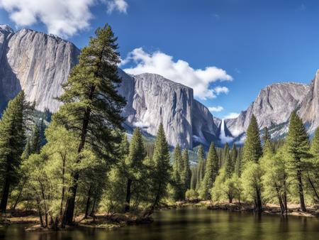 best quality,masterpiece,highers,4k,8k,realistic,
yosemite,forest,tree,bush,grass,water,river,mountain,blue_sky,sky,day,cloud,nature,no_humans,outdoors,scenery,