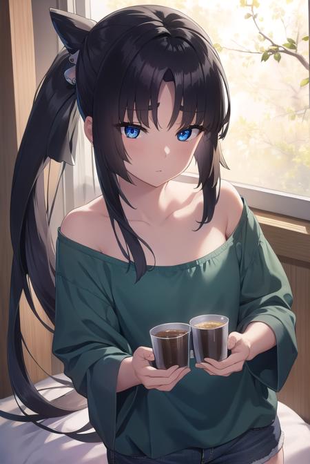 ushiwakamaru, <lora:ushiwakamarupinta-lora-nochekaiser:1>,
ushiwakamaru pinta, long hair, bangs, blue eyes, black hair, very long hair, sidelocks, hair bun, side ponytail, parted bangs,
BREAK shirt, collarbone, shorts, green shirt,
BREAK indoors, bed,
BREAK looking at viewer, (cowboy shot:1.5),
BREAK <lyco:GoodHands-beta2:1>, (masterpiece:1.2), best quality, high resolution, unity 8k wallpaper, (illustration:0.8), (beautiful detailed eyes:1.6), extremely detailed face, perfect lighting, extremely detailed CG, (perfect hands, perfect anatomy),