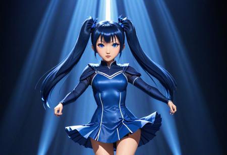 <lora:Blue_Idoru_v2:0.7>,<lora:add_detail:0.7>,<lora:boldline:-0.3>,<lora:noline:0.3>,
Blue Idoru. Petite and slender Japanese woman. Dark blue hair in twin-tails. Blue eyes. She is dressed in a blue Idol dress and dancing on stage under a bright spotlight.