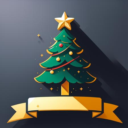 (masterpiece, best quality:1.15), (ribbon logo:1.2), christmas, christmas tree, star \(symbol\), flat color, gradient background