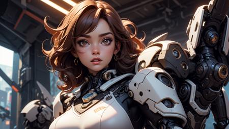 (masterpiece), best quality, high resolution, extremely detailed, detailed background, cinematic lighting, outdoor, ((1girl)), medium hair, medium breasts, mecha, bodysuit,