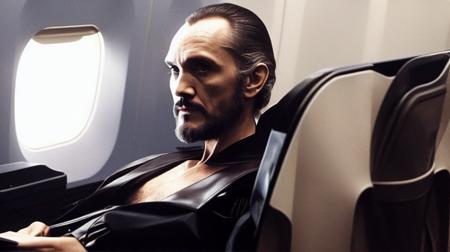 <lora:Zod-5-23-6000step:1> Photograph of zod person sitting in coach class on a cross country flight from Dallas to Baltimore. Delta airlines, tray table for food it down over his lap. <lora:Zod Person [Trigger Words] - General Zod from Superman II played by Terence Stamp - Dreambooth Trained-:1>