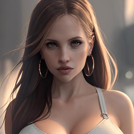 photo of (amandal33-take4-375-600), a woman (wearing a small tube top, underboob 1.2), cleavage, modelshoot style, (extremely detailed CG unity 8k wallpaper), photo of the most beautiful artwork in the world, professional majestic oil painting by Ed Blinkey, Atey Ghailan, Studio Ghibli, by Jeremy Mann, Greg Manchess, Antonio Moro, trending on ArtStation, trending on CGSociety, Intricate, High Detail, Sharp focus, dramatic, photorealistic painting art by midjourney and greg rutkowski, (empty background:1.2), (looking at viewer), (detailed eyes:1.2),(gigantic breasts), hoop earrings, blonde hair, long hair