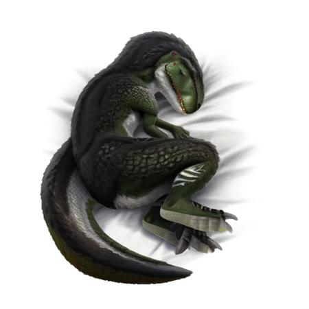 dinosaur,  small, chibi, <lora:Megalosaurus-09:1>, looking at viewer, angry, digital art, cartoon, white background, kkw-fur:1, full body, sleeping, curled