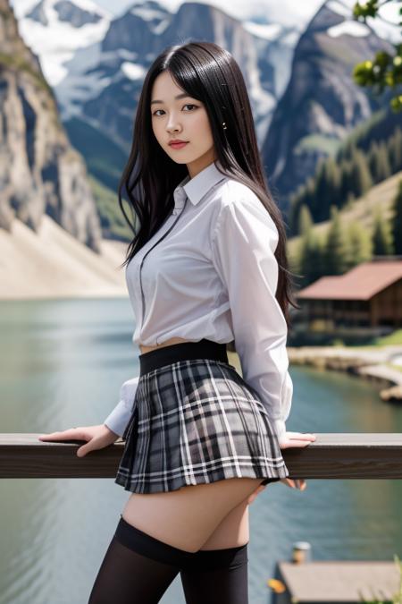 1 woman, 22yo, realistic, masterpiece, high detailed skin, looking at viewer, full body shot, scenic view, long hair, black hair
<lora:A5_Shirt_Skirt_By_Stable_Yogi:0.8> black thighhighs, pleated skirt, plaid skirt, one side up, white shirt, miniskirt