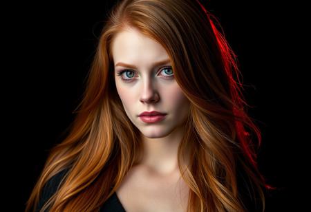 woman, ginger hair, long hair,
black background, orange backlight, volumetric backlight,
16k, HDR, best quality, best resolution, extremely detailed, masterpiece, absurdres, realistic, 
full body shot,