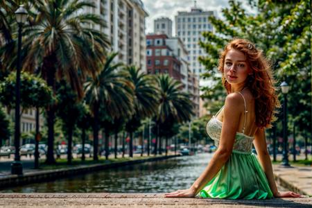 girl,18 years old, (perfect face), (green eyes:1.3), (slender body:1.1), street on background, (hair ornament:1.2), (ginger hair), (white dress:1.3), summer dress, (dynamic pose:1.4), (happy look:1.2), sit on bench, (big breasts:1.3), BREAK. shallow depth of field,bokeh,natural lighting,high quality,film grain,Fujifilm XT3,8k,uhd,RAW photo,masterpiece,photorealistic,ultra-detailed,  <lora:age_slider-LECO-v1:-2>, <lora:zoom_slider_v1:-1>, <lora:add_detail:0.7>, <lora:real_slider_v2:5>,