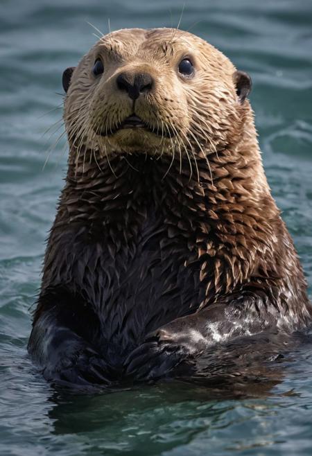 Nikon Z9, NIKKOR Z 400mm f/2.8 TC VR S, photograph of a sea otter, high resolution, high contrast, ray og light, light on the eyes, hard shadow, ENF, Embarrassed, from distance, national geographic cover