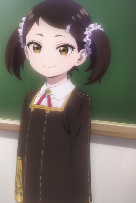 beckyblackbell, <lora:becky blackbell s1-lora-nochekaiser:1>,
becky blackbell, black hair, hair ornament, twintails, hairclip, scrunchie, hair scrunchie, (brown eyes:1.5), smile,
BREAK long sleeves, dress, school uniform, socks, black dress, eden academy school uniform,
BREAK indoors, classroom,
BREAK looking at viewer, (cowboy shot:1.5),
BREAK <lyco:GoodHands-beta2:1>, (masterpiece:1.2), best quality, high resolution, unity 8k wallpaper, (illustration:0.8), (beautiful detailed eyes:1.6), extremely detailed face, perfect lighting, extremely detailed CG, (perfect hands, perfect anatomy),