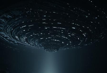 A huge spaceship, oblong shape, tapered at front, flat sides, smooth exterior surfaces, white lights, sleek, imposing, menacing, levitating, rocky desolate background, alien planet, view from below, ultra realistic, hyper detailed, sci-fy, cinematic lighting, highlights, suspenseful atmosphere, gritty atmosphere, RAW, (realistic photo, best quality, detailed), (8k wallpaper), (cinematic lighting, dramatic lighting), (sharp focus, intricate), Movie Still, Film Still, Cinematic, Cinematic Shot, Cinematic Lighting