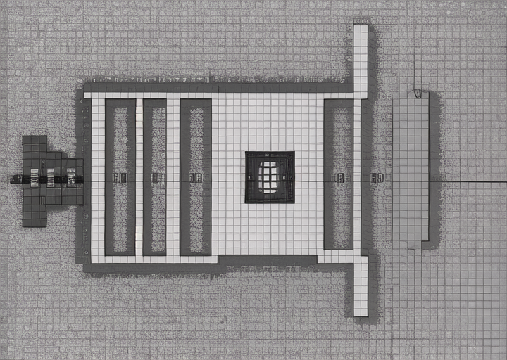 pintadosnive, <lora:Pintados-10:0.75>,Map of a house next to a lake,Square rooms, cubic design,Few details, empty rooms, w...