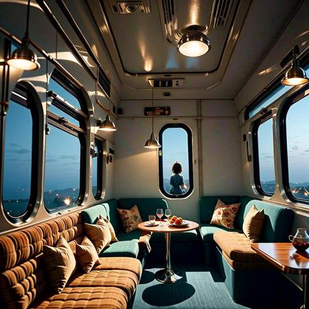 (1girl,  sitting in a train compartment :1.5),  (zoya,  train_compartment ),  at night,  nightview, 
Dining table,  meals,  flowers,  blankets,  pillows,  wine glasses,  plates,  table lamps,<lora:EMS-179-EMS:0.200000>,<lora:EMS-265871-EMS:0.500000>,<lora:EMS-266663-EMS:0.800000>